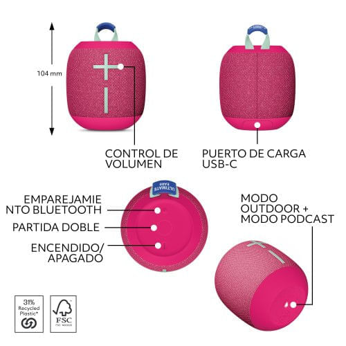Parlante Ultimate Ears Wonderboom4 Rosa