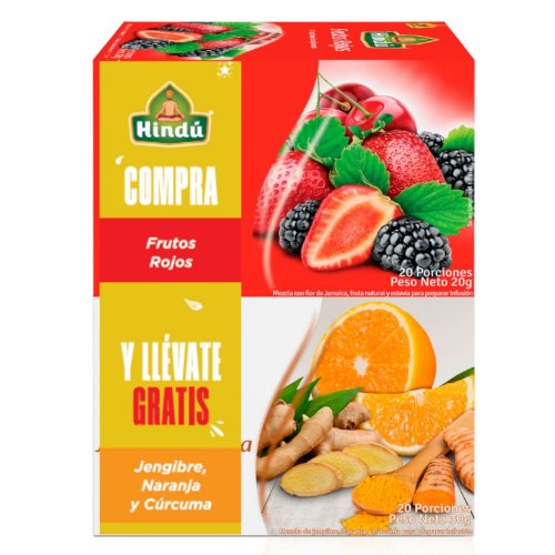 Infusion Hindu Frutos Rojos Gratis Jengibre Naranja Curcuma x 20