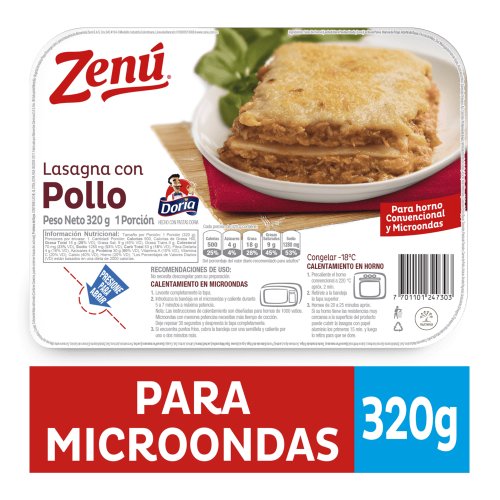 Lasagna Zenú Pollo Bandeja 320 g
