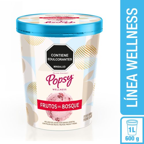 Helado Popsy Gourmet Litro Frutos Bosque Endulzado Stevia x 600 g