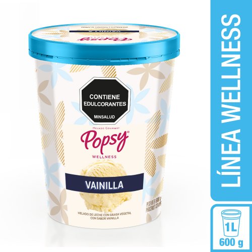 Helado Popsy Gourmet Litro Vainilla Endulzado Stevia x 600 g