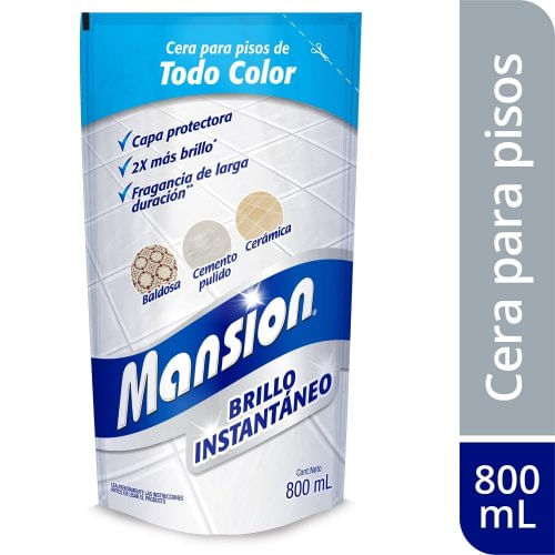 Cera Para Pisos Mansion Brillo Instantáneo Todo Color 800 ml