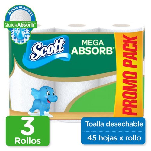 Toalla Scott Cocina 3X45 Hojas Mega Absorb