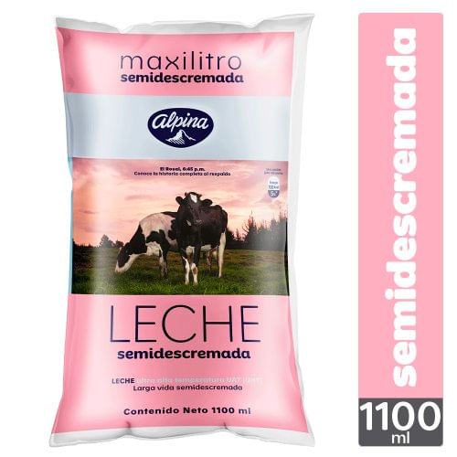 Leche Alpina Deslactosada Descremada Bolsa 1100 ml