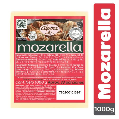 Queso Mozarella Alpina Bloque 1000 g