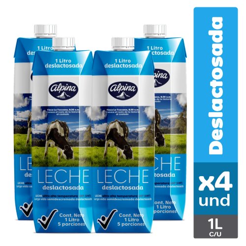 Leche Alpina Deslactosada 4 x 1000 ml Caja