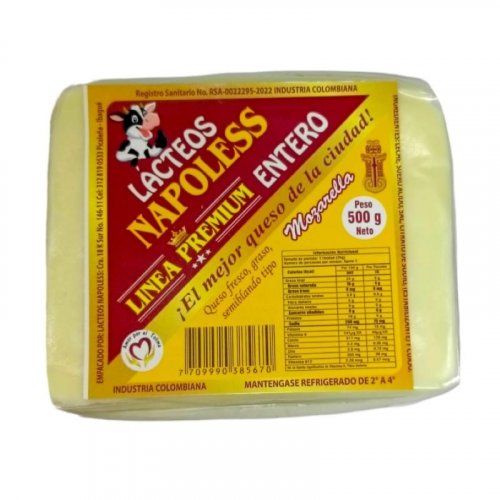 Queso Napoles Mozarela x 500 g Entero