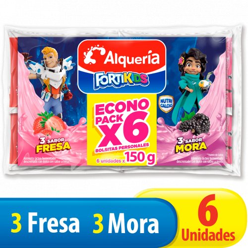 Bebida Láctea Alquería Fortikids Fresa-Mora 900 g - x6 und