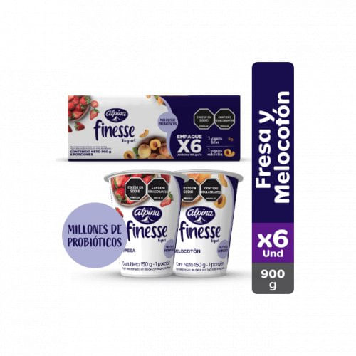 Yogurt Finesse Alpina Fresa-Melocotón 6 x 150 g