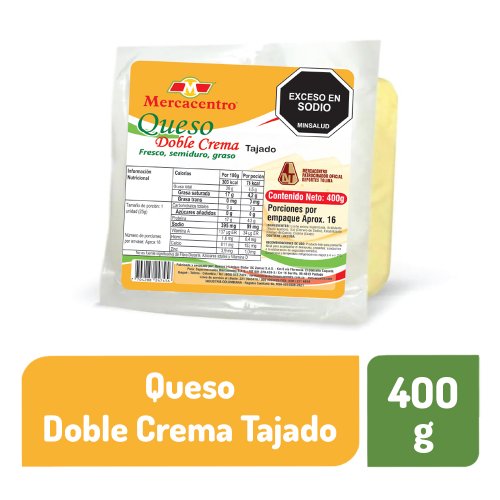 Queso Mercacentro Doble Crema Tajado x 400 g