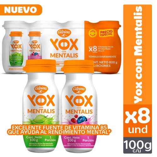 Yox Alpina Mentalis Manzana Verde + Frutos Rojos 8 x 100 g