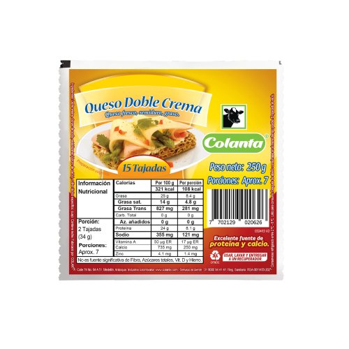 Queso Colanta Doblecrema Tajado x 250 g