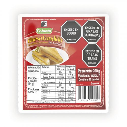 Queso Colanta Fundido Americano Tajado x 250 g