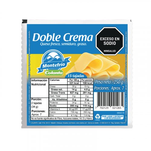 Queso Colanta Montefrio Doblecrema Tajado x 250 g