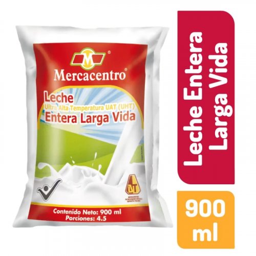 Leche Mercacentro Larga Vida Entera x 900 ml