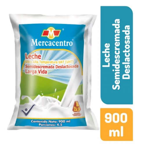 Leche Mercacentro L.V Semidescremada Deslactosada x 900 ml
