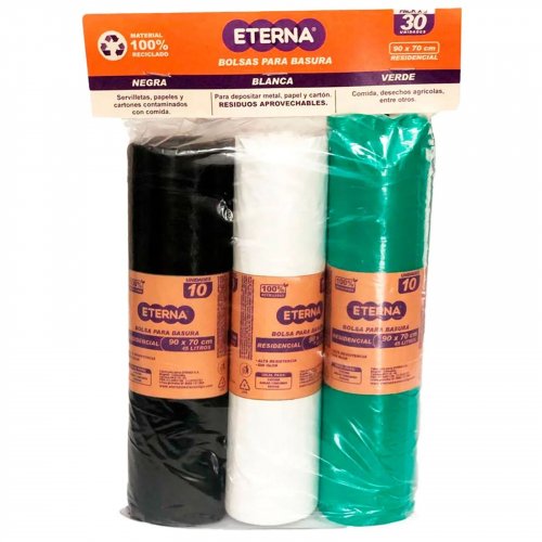 Bolsa Eterna Residencial Negra Blanca 3 x 10 und