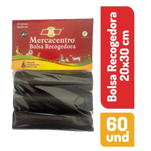 Bolsa Recogedora Mercacentro Negra 3 Rollos 20x30 cm x 20 und c/u