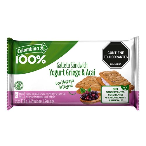 Galletas Colombina Sándwich 100% X6 und Yogurt Acai 138 g