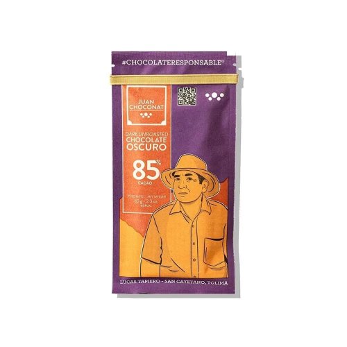 Chocolate Juan Choconat Barra 85% Cacao Sin Tostar x 65 g