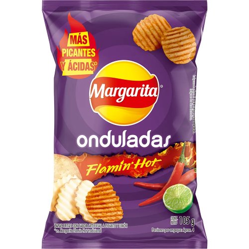 Papa Margarita Flamin Hot Onduladas x 105 g