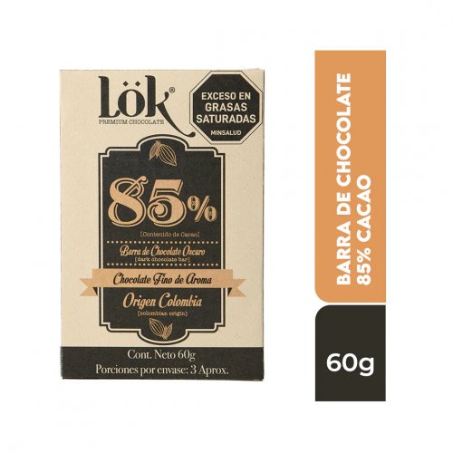 Chocolate Lok 85 % Barra Chocolate Oscuro x 60 g