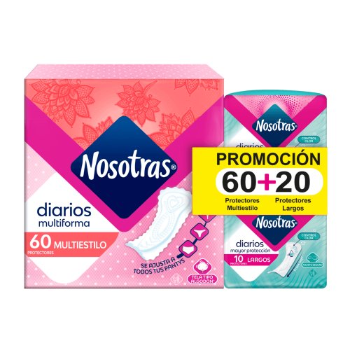 Protector Nosotras Diarios Multiestilos x 60 + 20 Protectores