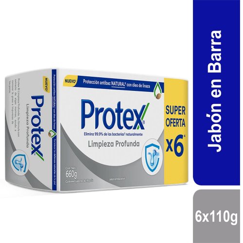Jabón Antibacterial Protex Limpieza Profunda Barra 110g x 6und