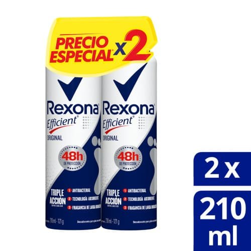 Talco Rexona Efficient Aeorosol 2 x 210 ml