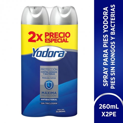 Talco Yodora Spray Antibacterial 2 x 260 ml Precio Especial