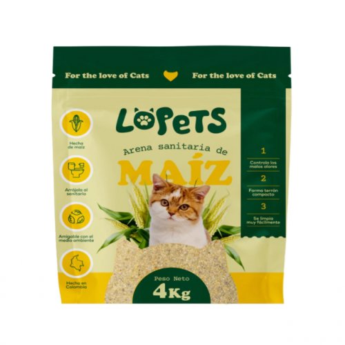 Arena Lopets Sanitaria De Maiz Para Gatos x 4000 g