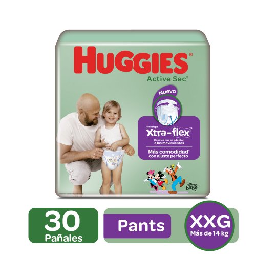 Pañal Huggies Active Sec Pants Talla XXG Ajustables 30 und