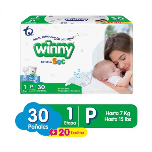 Pañal Winny Sec Etapa 1 x 30 und + Toalla Aloe x 20 und