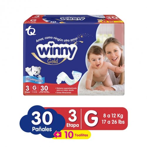 Pañal Winny Gold Etapa 3 x 30 und + Toallas Avena x10 und