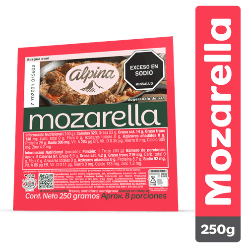 Queso Mozarella Alpina Bloque 250 g