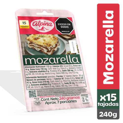 Queso Mozarella 15 Tajadas - 240 g