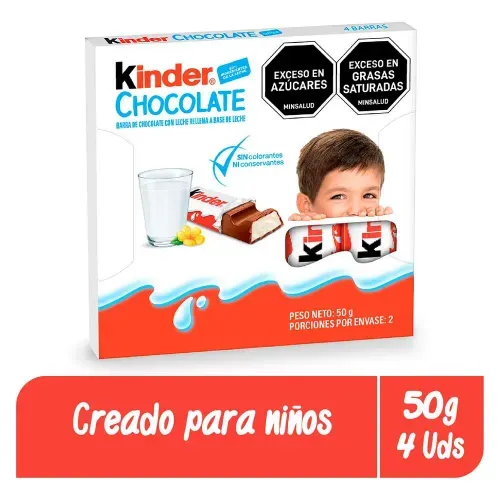 Kinder Barra 4 Barras Chocolate x 50 g