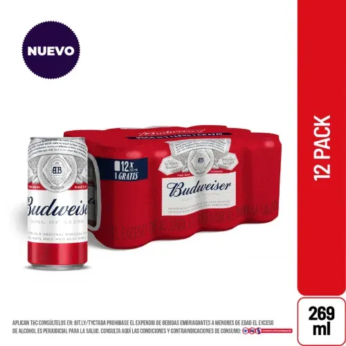 Cerveza Budweiser x 269 ml Pague 11 Lleve 12 Lata x 2959 ml