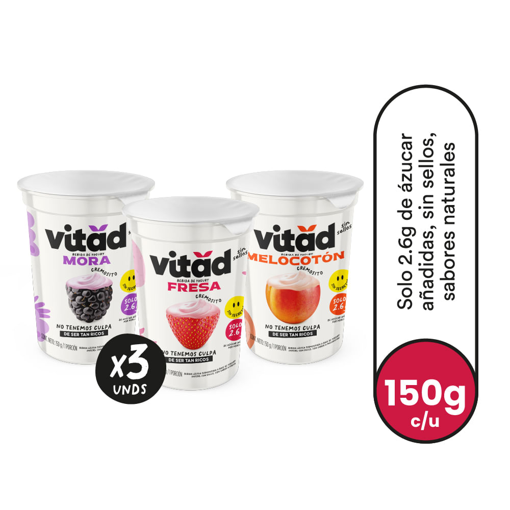 Bebida De Yogurt Vitad Surtido 3 und Vaso x 450 g - Mercacentro