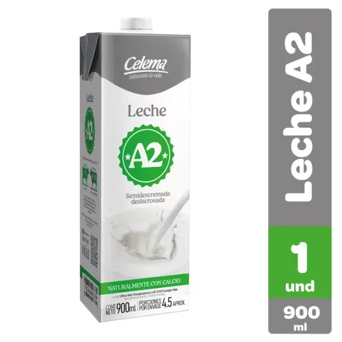 Leche A2 Celema Semidescremada Deslactosada x 900 ml