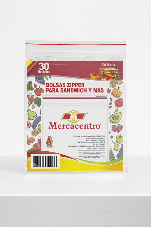 Bolsa Mercacentro Zipper Sandwich 15x17 Cm x 30 und