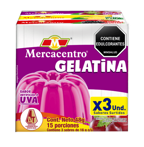 Gelatina Mercacentro Nf x 3 Uva Piña Frutos Rojos x 120 g