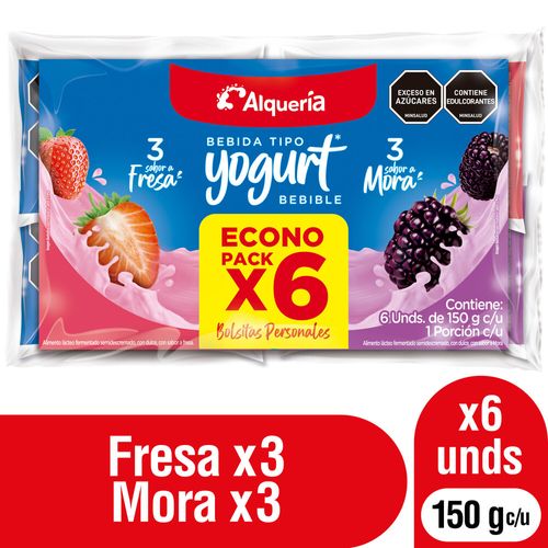 Bebida Láctea Alquería Fresa-Mora 6 und x 150 g c/u