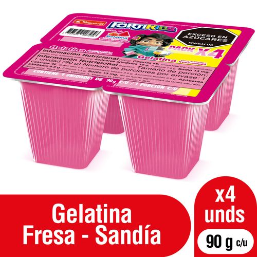 Gelatina Alquería Fortikids Fresa-Sandia 4 und x 90 g c/u