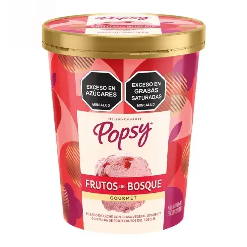 Helado Popsy Gourmet 25 % Mas Helado Fr. Bosque 1 Litro 600g