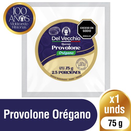Queso Provolone Orégano Del Vecchio Rodaja x 75g