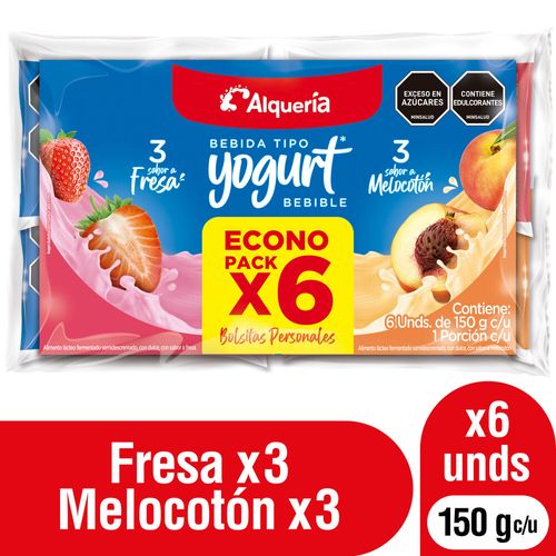 Bebida Láctea Alquería Fresa Melocotón 6 und x 150 g c/u