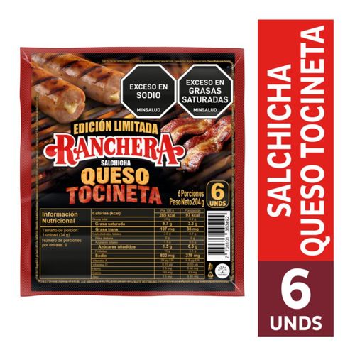 Salchicha Ranchera Queso Tocineta 204 g