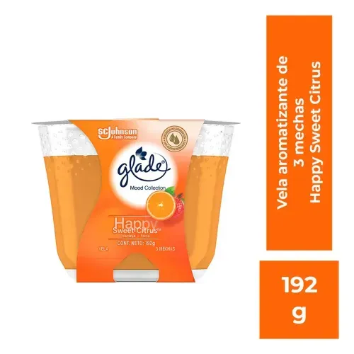 Glade Vela Aromatizante Mood Collection, Happy Sweet Citrus, 3 mechas, 192g