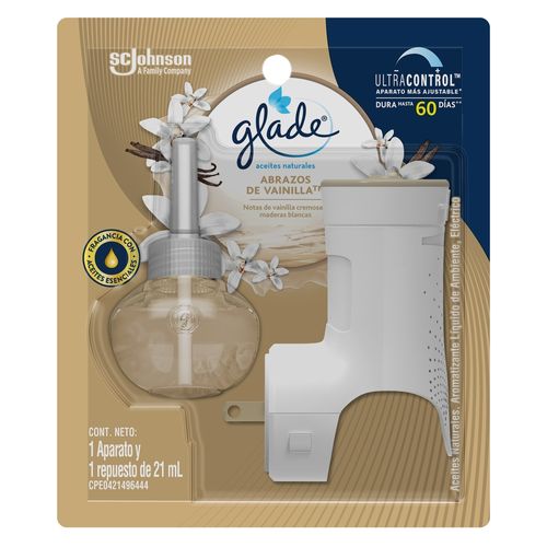 Glade Ambientador Aceites Naturales Abrazos de Vainilla unidad + 1 repuesto, 21 ml